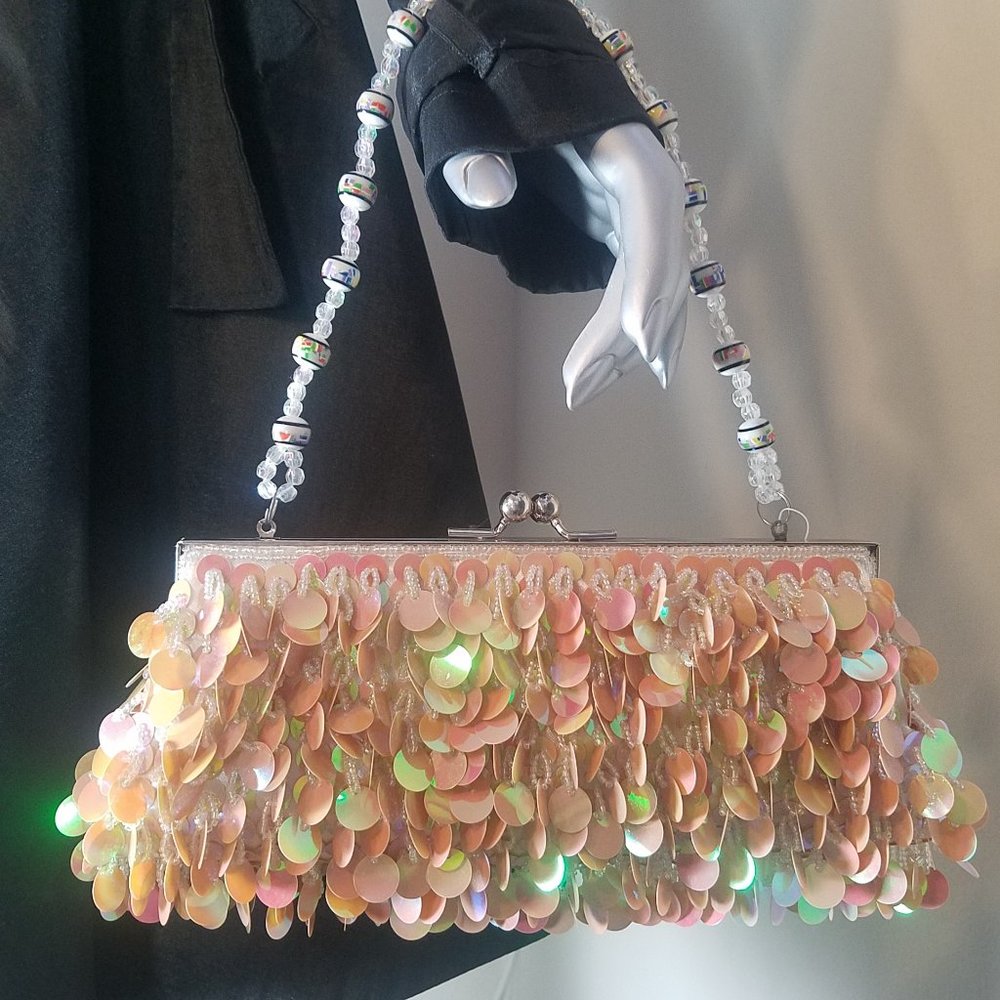 Women's Iridescent Shimmering Large Sequin Evening Bag   (10" w x 4.5" h)